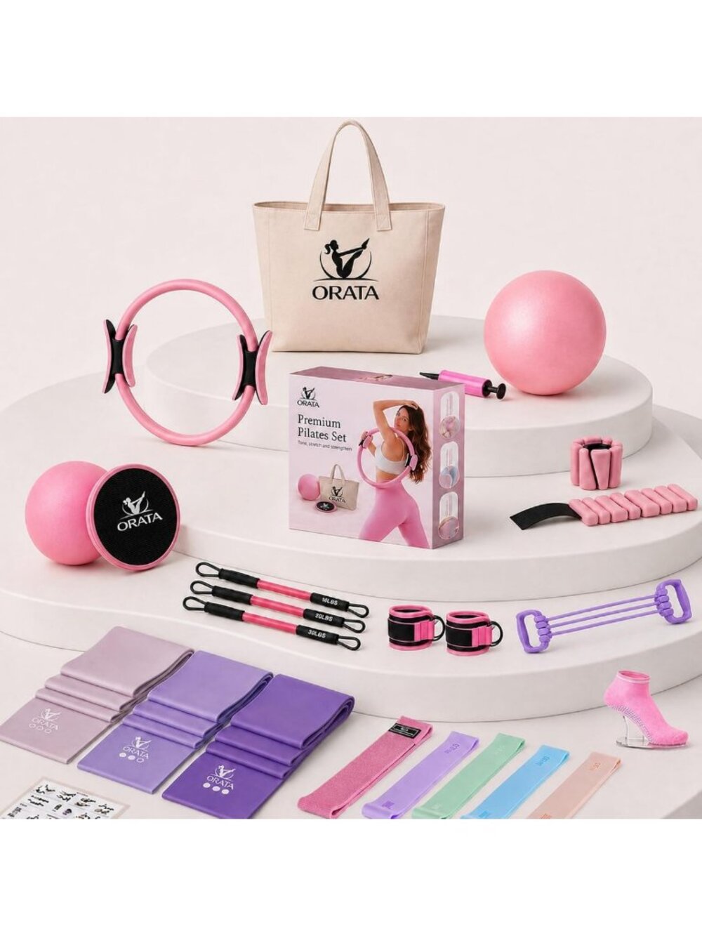 25-Piece Premium Pilates Kit - Essential Home Workout Equipment for Women